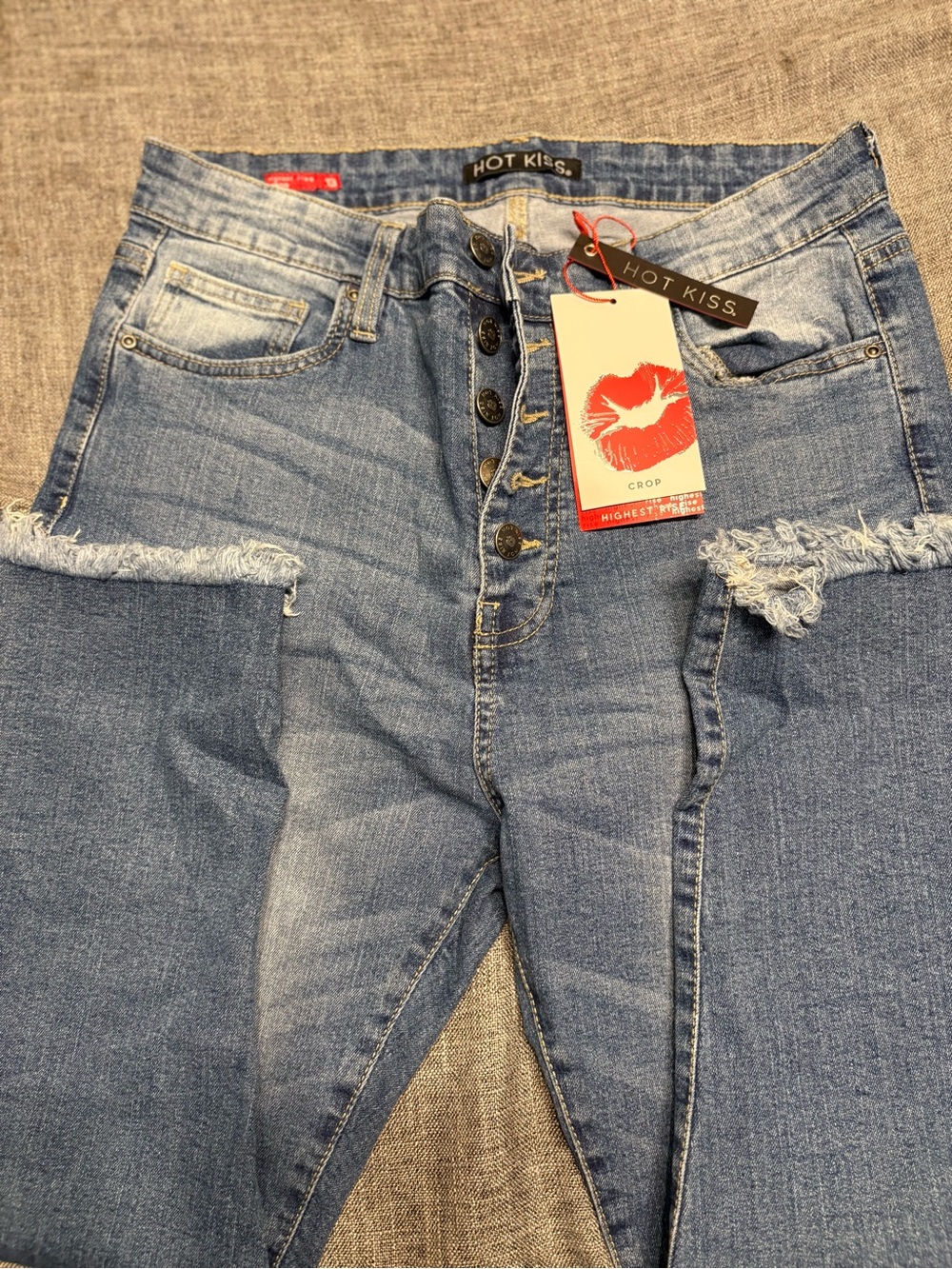 Hot Kiss Women's Light Wash High-Rise Distressed Button-Fly Jeans